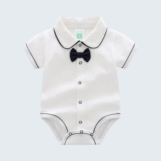 Baby Boy Cotton Formal Romper with Bow Tie
