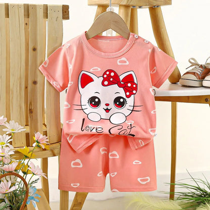 Soft 100% Cotton Baby Summer Set with cute cartoon prints
