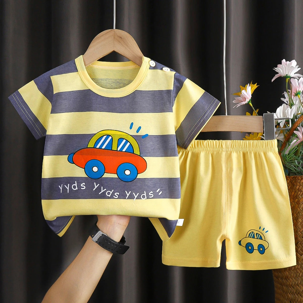 Soft 100% Cotton Baby Summer Set with cute cartoon prints