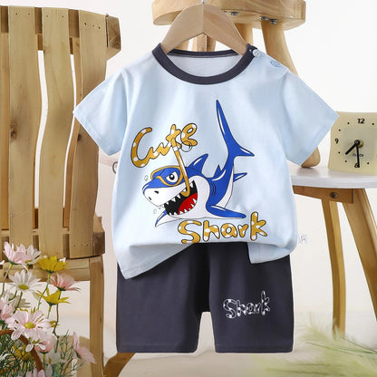 Soft 100% Cotton Baby Summer Set with cute cartoon prints