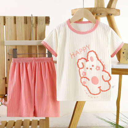 Kids Summer Short-Sleeve Set – Soft & Breathable Cartoon 2-Piece Outfit