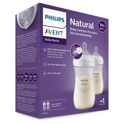 Philips Avent Natural Response Baby Feeding Bottle 260ml 1m+ (Pack of 2)