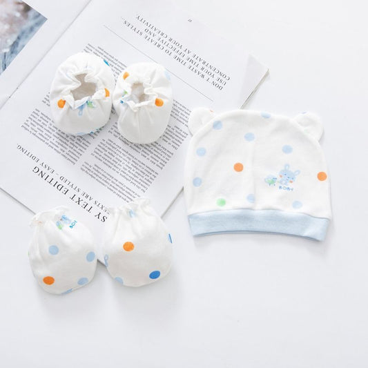 Newborn Cotton Baby Hat & Mitten Set (0–3 Months)