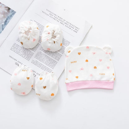 Newborn Cotton Baby Hat & Mitten Set (0–3 Months)