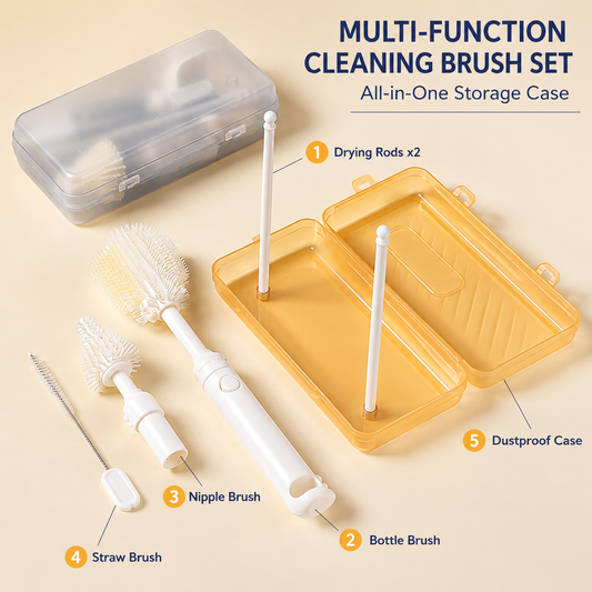 Silicone Baby Bottle Cleaning Brush Set with Storage Box