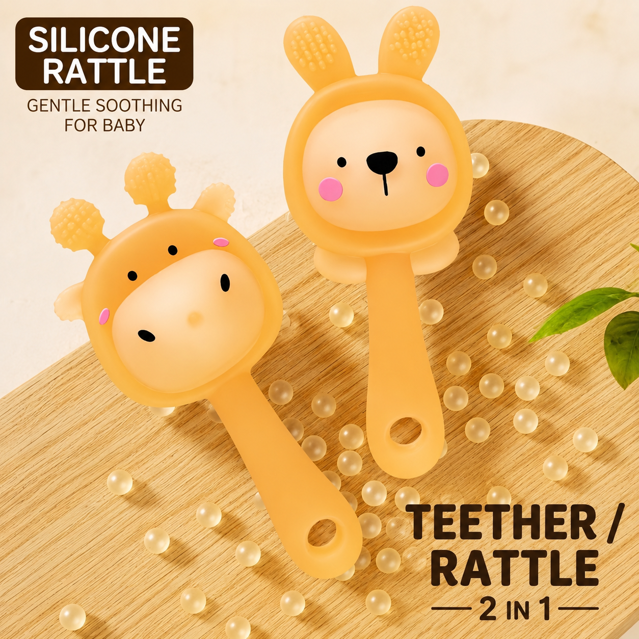 Soft Chew 2-in-1 Full Silicone Baby Teether & Rattle Toy