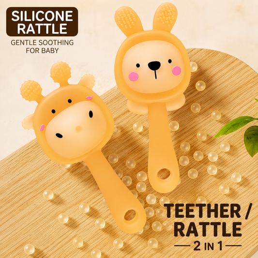 Soft Chew 2-in-1 Full Silicone Baby Teether & Rattle Toy