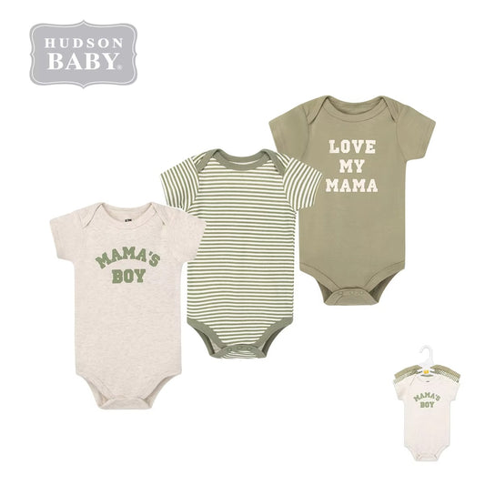 Hudson Baby Cotton 3pcs Newborn Romper Set Short Sleeve
