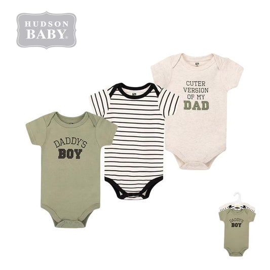 Hudson Baby Cotton 3pcs Newborn Romper Set Short Sleeve