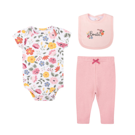 Hudson Baby 100% Cotton Newborn Baby Girl Romper Set 3 pcs